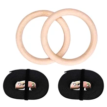 Wood Gymnastic Rings 28mm Gym Rings with Adjustable Long Buckles Straps for Workout Home Gym Cross Fitness BB55