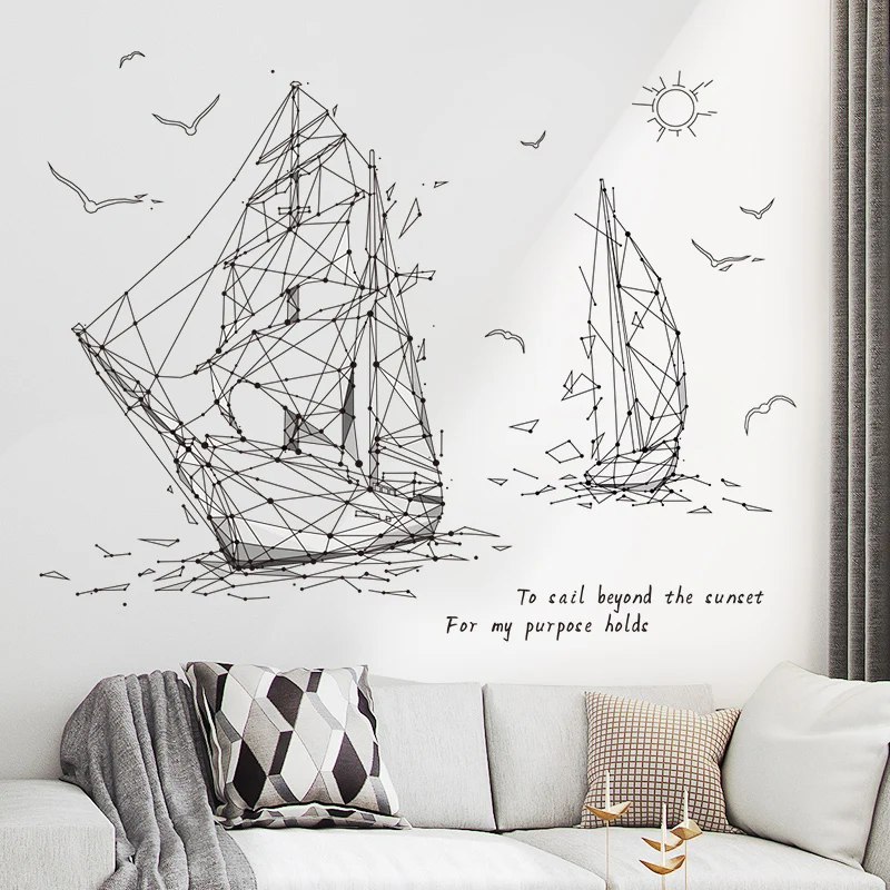 Abstract Whale Wall Stickers for Living room Bedroom Sofa Wall Decor Removable Vinyl Wall Decal Home Decor Unicor Sailboat Deer