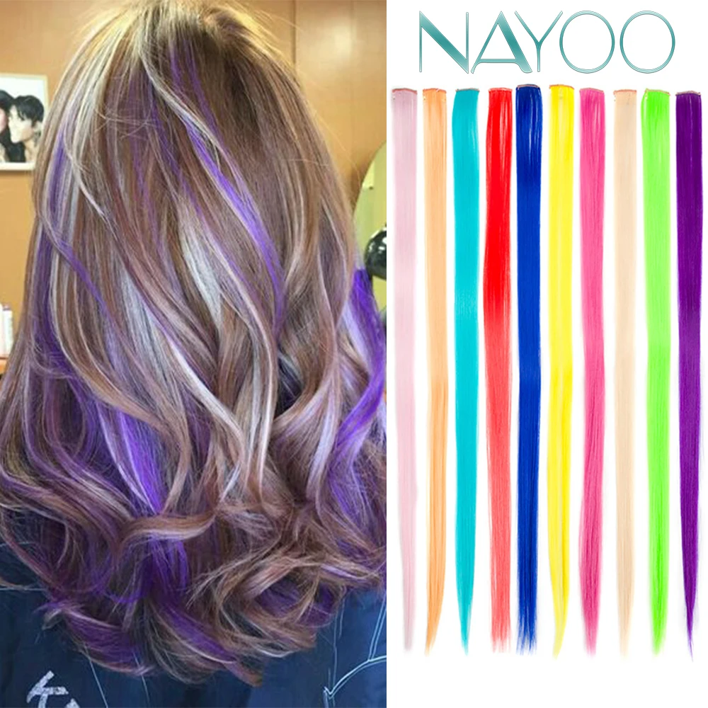 

Nayoo Hair Colored Long Straight Ombre Synthetic Hair Extensions Pure Clip In One Piece Strips 20" Hairpiece For Women