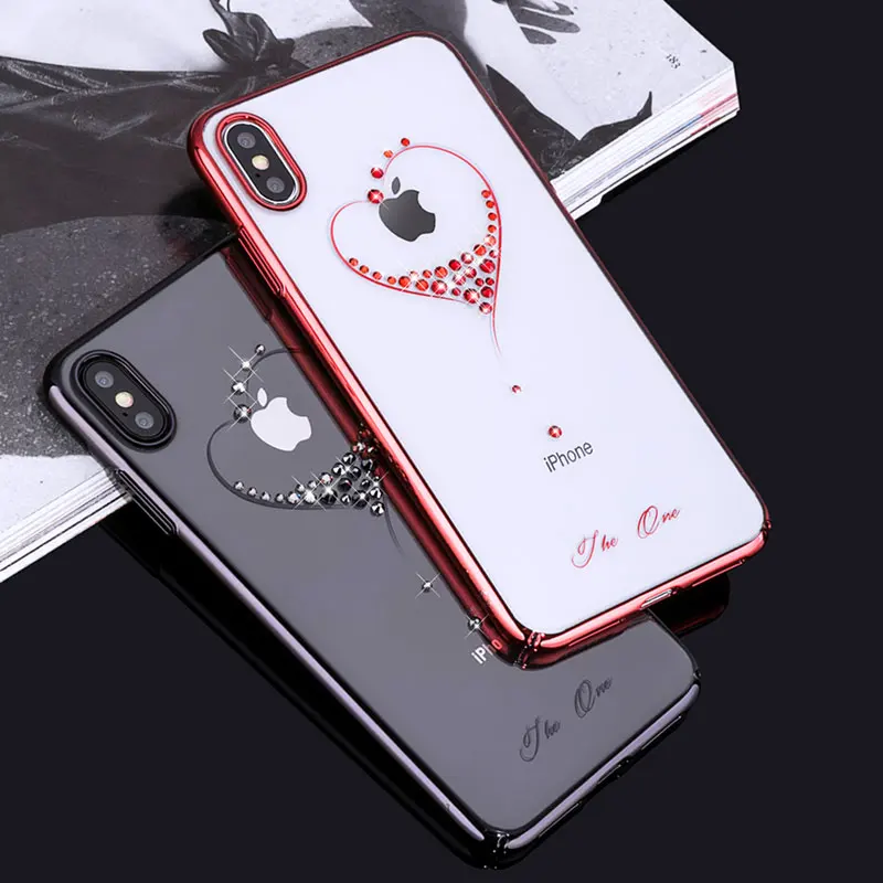 

Bling Plating Slim Case For iPhone XS/XS Max 6.5/XR/X Back Hard Cover Crystal Diamond Luxury Brand Clear Thin Shockproof Women