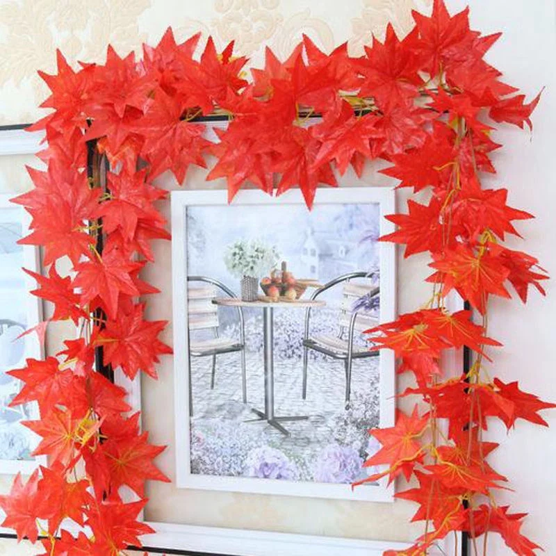 2.4m Red Maple Leaf Rattan ghirlanda decorazioni viti da appendere all'aperto foglia di acero artificiale per l'autunno ringraziamento autunno Decor