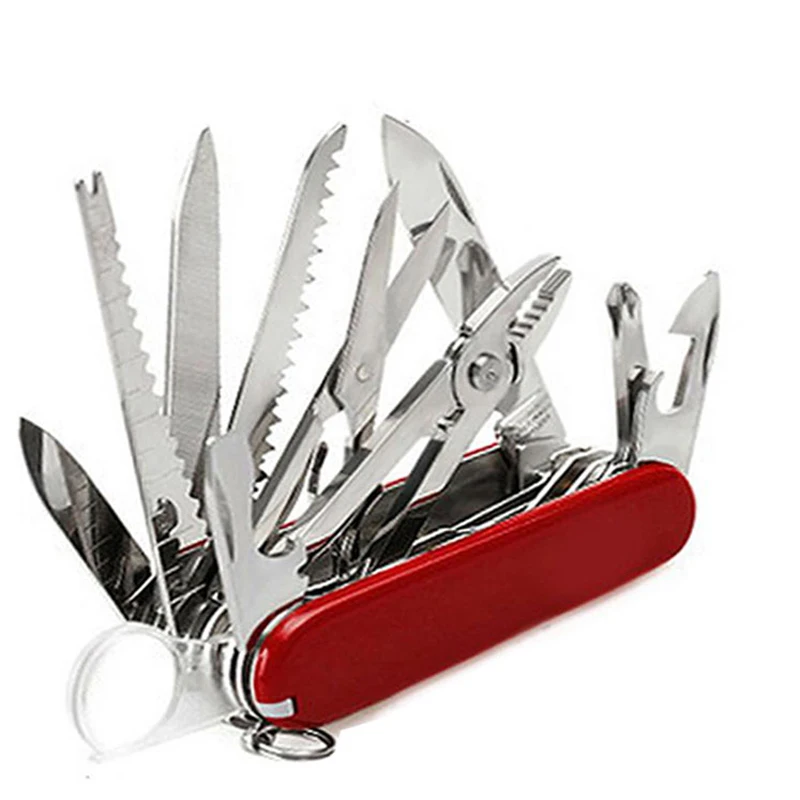 Мини швейцарский нож Карманный складной многофункциональный нож Suvival из нержавеющей стали для кемпинга Многофункциональный Открытый охотничий нож чехол - Цвет: Red with bag