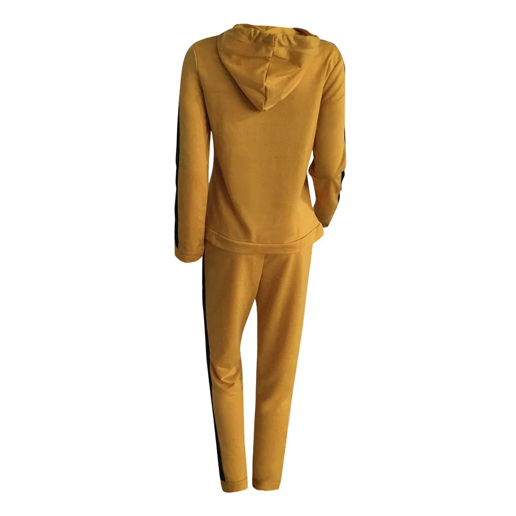 Fashion Women Casual Long Sleeve Pullover Sport Tops+Long Pants Couple 2pcs Running Set Winter gym clothes For Ladies