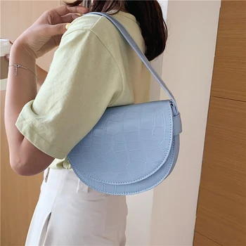 

bags for women 2020 high quality solid crocodile half round women's Shoulder Messenger Bag Luxury brand purses and handbags