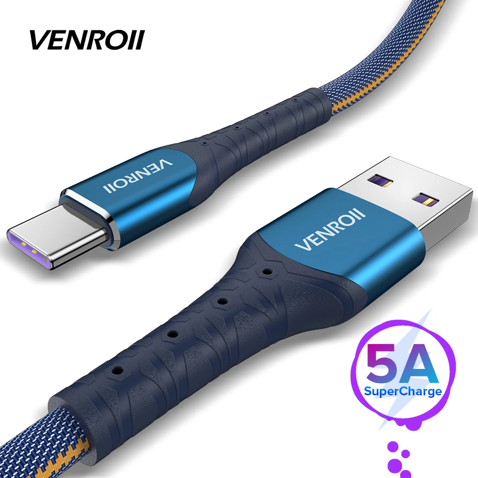 

Venroii Cable USB Type C 5A Supercharge for Huawei P20 P30 Mate 20 Pro Quick Charge 3.0 Fast Charging USBC Cable for Honor 20 10