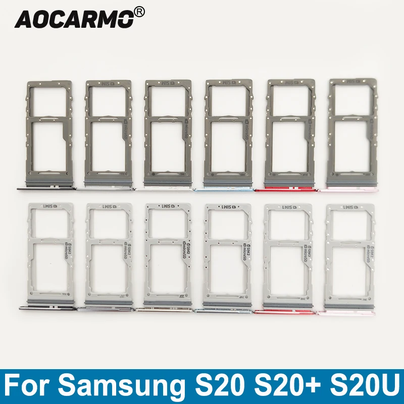 Aocarmo-soporte para ranura MicroSD para Samsung Galaxy S20 S20 + S20U, Tarjeta SIM Dual, bandeja de tarjeta Nano SIM de plástico y Metal
