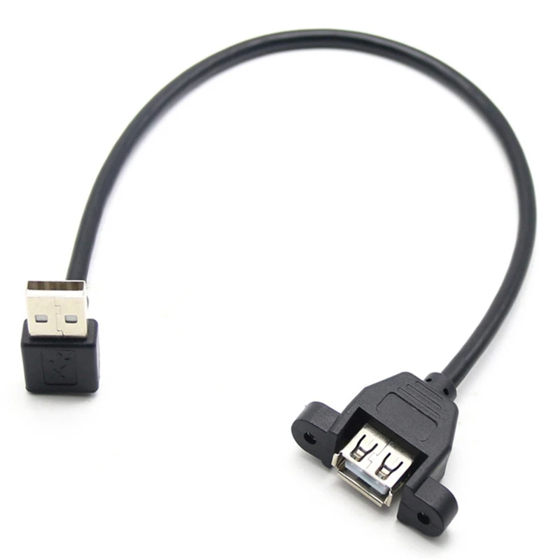 90 Degree Right Angle USB 3.0 Male To Female Cable - 25cm With Screw Panel Mount