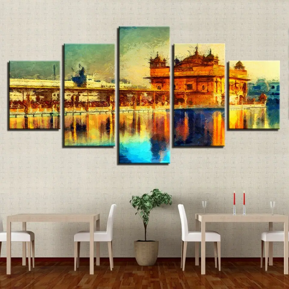 

No Framed Canvas 5Pcs Golden Temple Amritsar Abstract Art Posters Modular Prints Pictures Paintings Home Decor Decorations