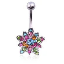 Женская пупка кольцо Штанга Кристалл Подвеска ввиде цветка лотоса леди пупка пирсинг ювелирные изделия XIN-Shipping