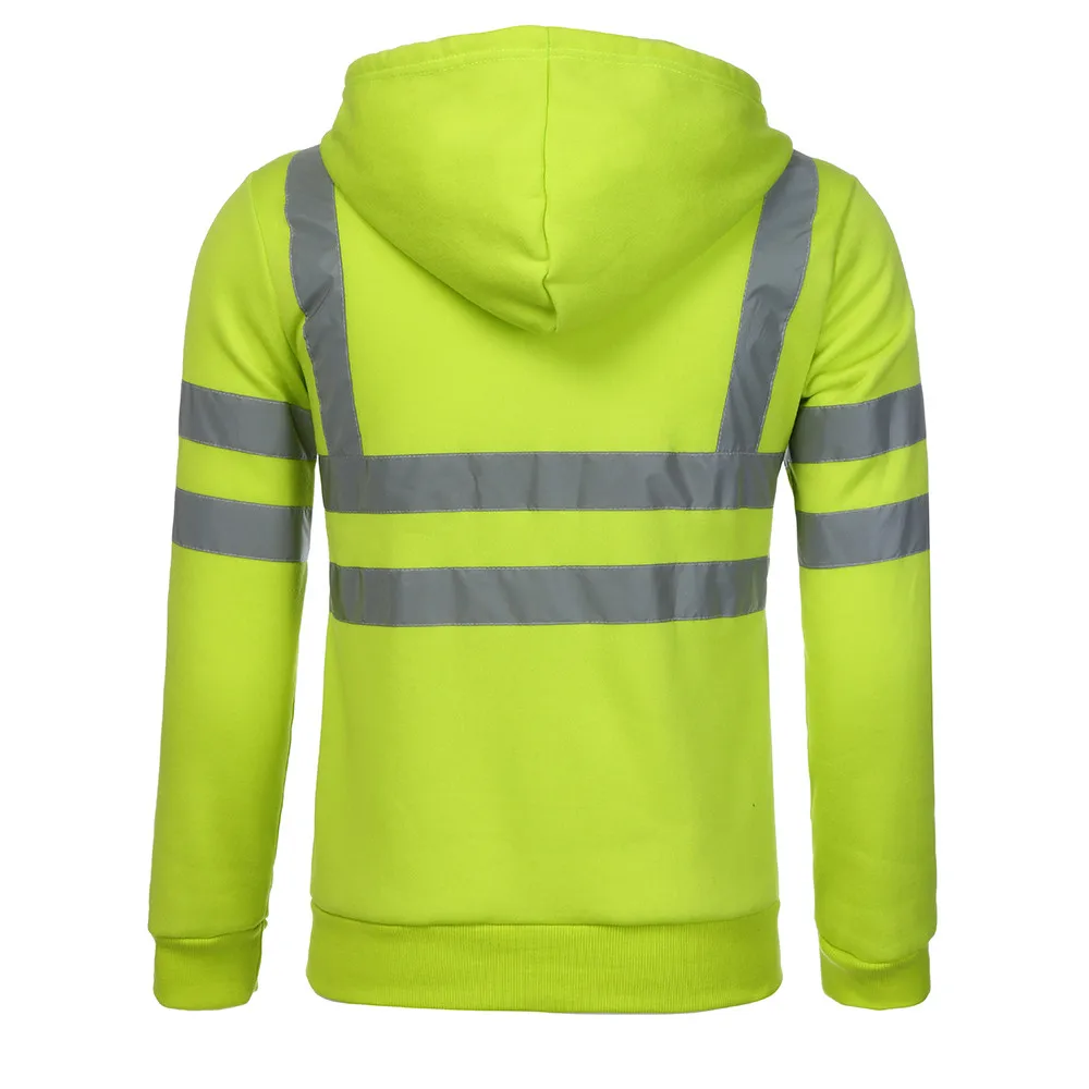 Мужской Дорожный рабочий пуловер с высокой видимостью, толстовка с капюшоном и длинным рукавом, светоотражающие топы на молнии, уличная одежда с карманом# Y3
