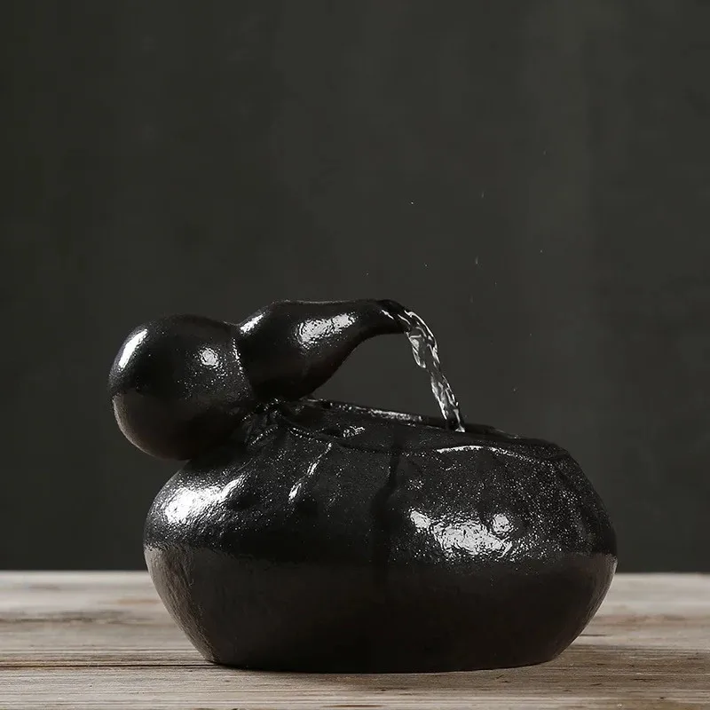 Black Керамические настольные домашние тыквы водные украшения для фонтана гостиной офиса водного пейзажа украшения стола фэн шуй статуэтки - Цвет: Black
