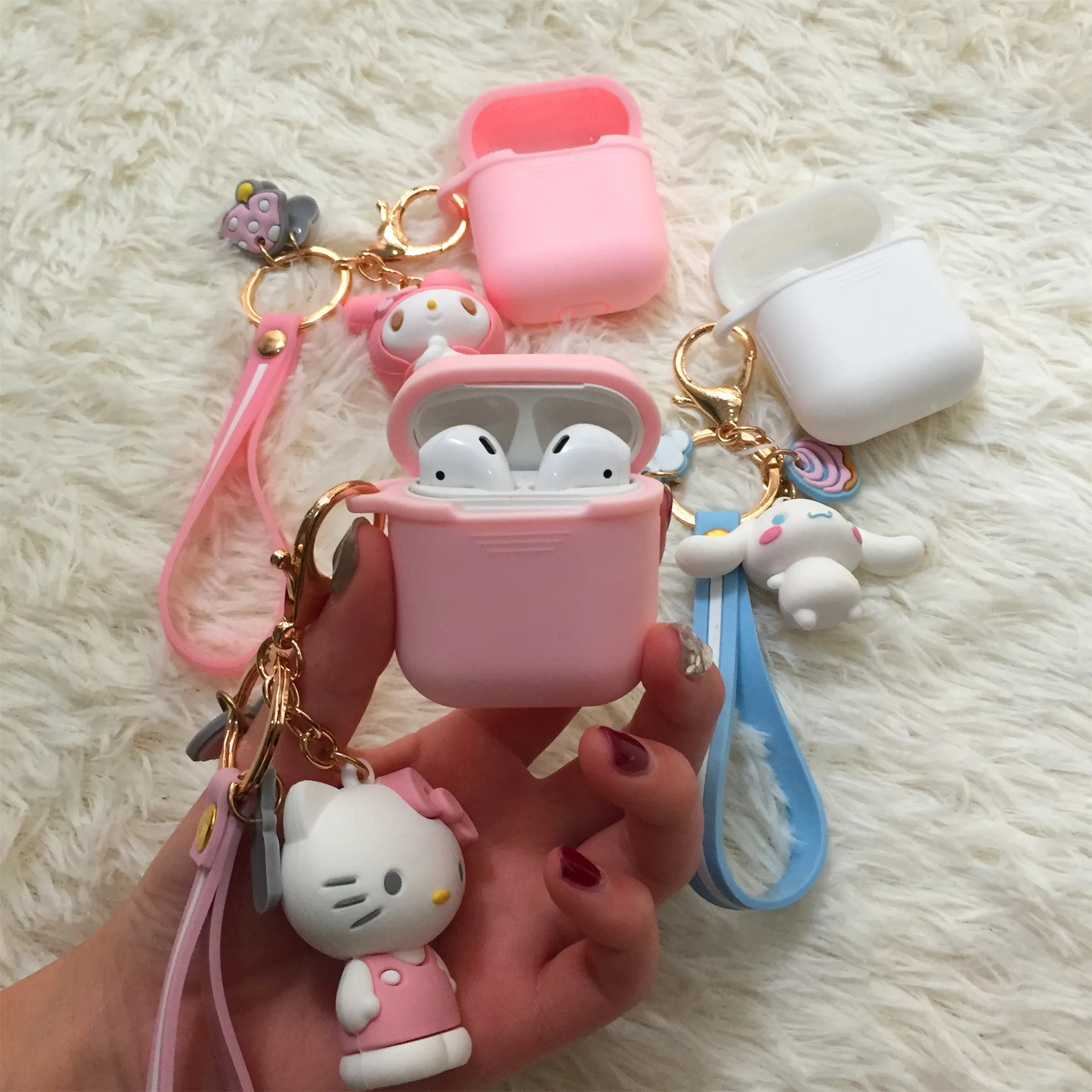 Милый мультфильм для airpods чехол hello kitty Мелодия для наушники для iPhone Мягкая силиконовая сумка Универсальный телефон крюк вверх ремень, запястье