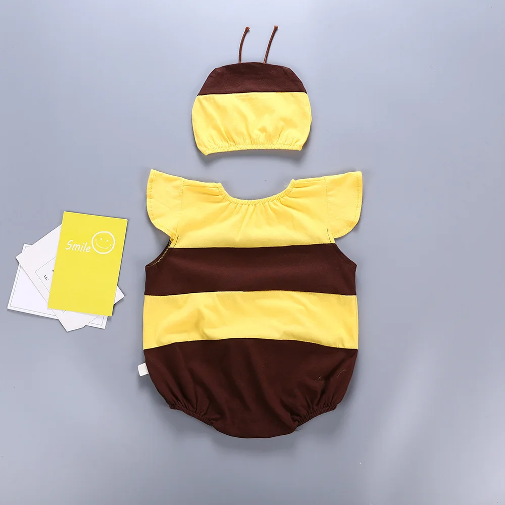 Baby Bodysuits for girl  Baby Girl Summer Clothes Rompers with Hat Ruffle Flying Sleeve Fruit Honey Bee Costume Infant Unisex Sleeveless One Piece Outfit best baby bodysuits