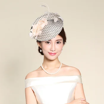 

Mingli Tengda Woman Cambric Hat Bride Banquet Headwear Feather Lace Small Formal Hat Nude Wedding Fascinators Accessories Tiara
