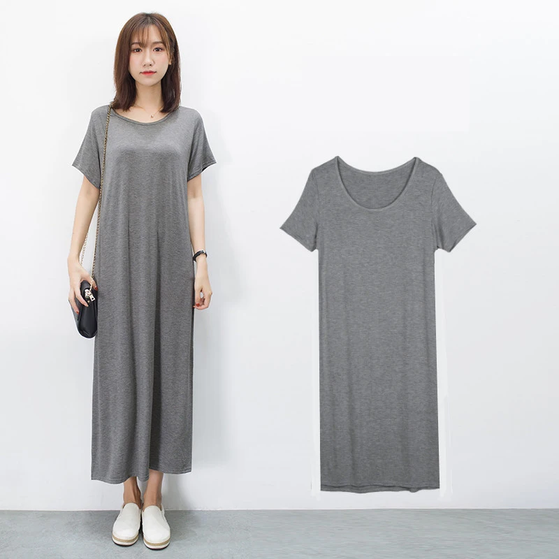 115cm dark gray Свободные ночные рубашки для женщин, длинное однотонное ночное белье для девочек, ночная рубашка из модала и хлопка, летняя ночная рубашка - Цвет: 115cm dark gray