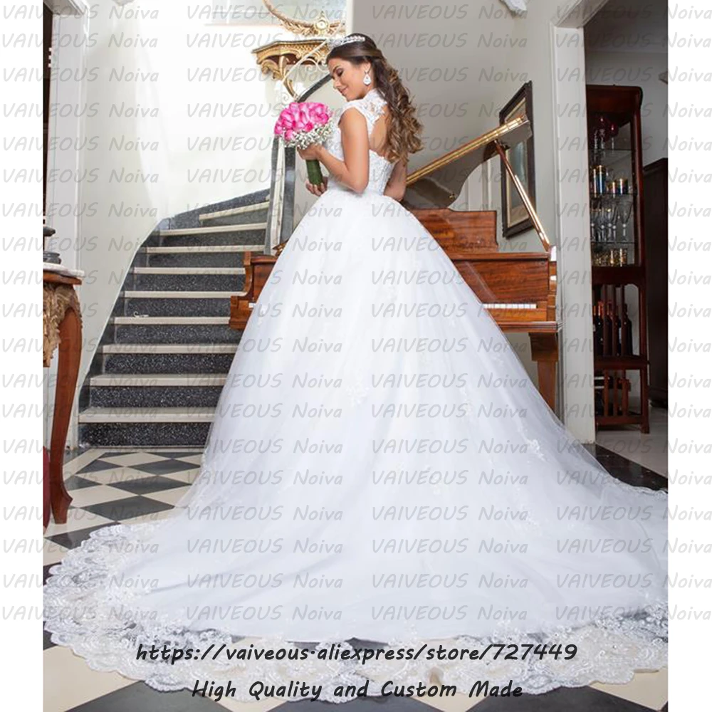 Белое кружево из аппликаций свадебное платье Robe De Mariee сексуальное открытая спина Линия Тюль свадебное платье Свадебные платья Vestido de Noiva