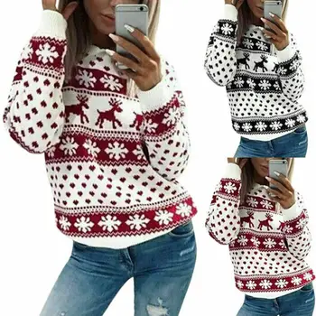 

Ladies Womens Christmas Jumper Reindeer Snowflake Sweatshirts Xmas Jumper Knit Tops 2019