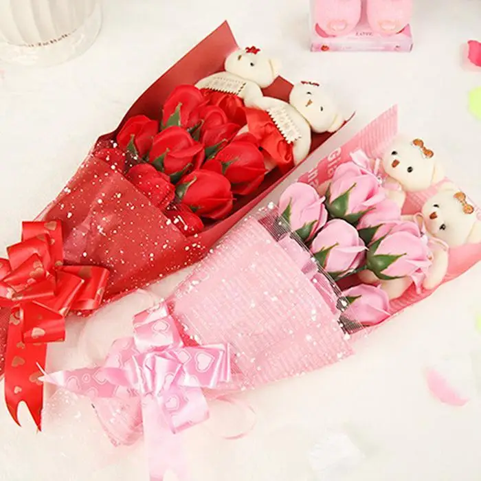 Rose Petals Soap Bath Body Flower Gift for Weddings Valentine's Day Anniversary Flowers Set