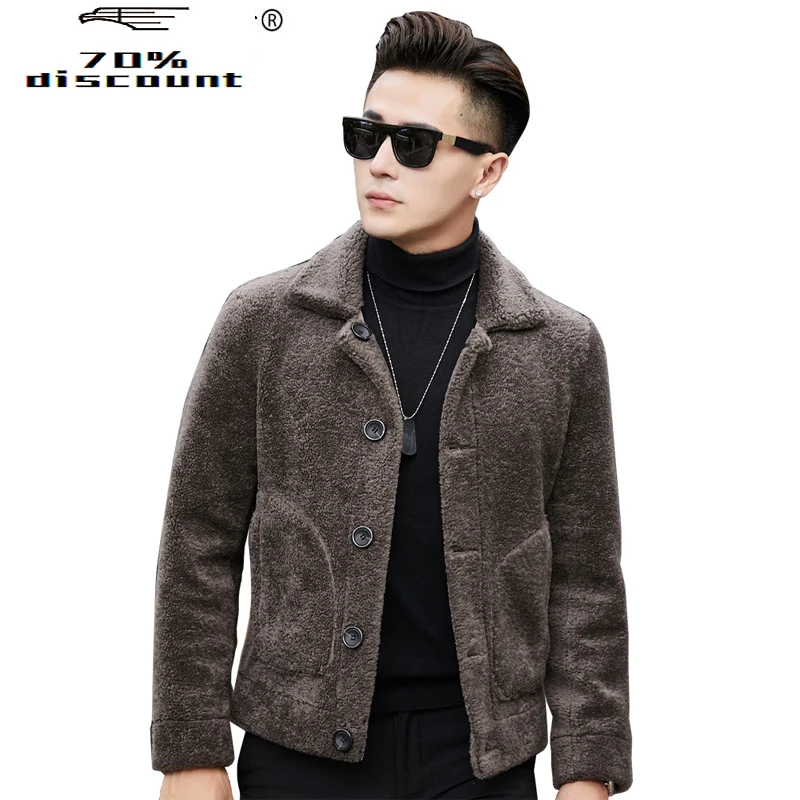 

Winter Jacket Real Natural Fur Coat Men Sheep Shearing 200% Wool Coat Short Leather Jackets Two Side Wear YC2993 KJ820