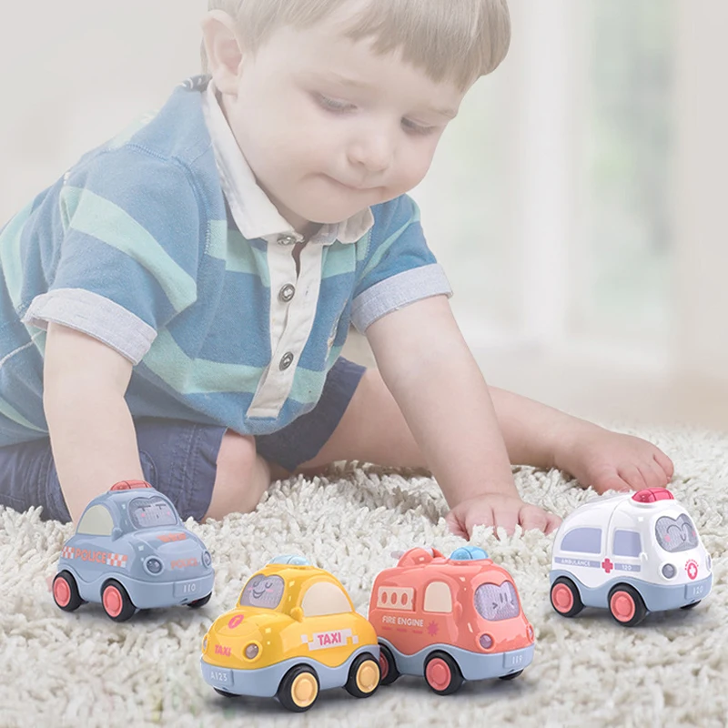 Cute Montessori Cars Toys for Baby 0 12 24 Months Friction Toy Car for Children Musical Juguetes Carro Babies Boys Gift One Year