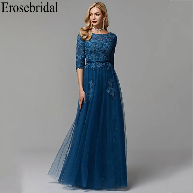 

Erosebridal Half Sleeve Long Formal Dress Evening Gown with Lace Up Back Lace Long Evening Dress 2019 Occasion Dresses for Women