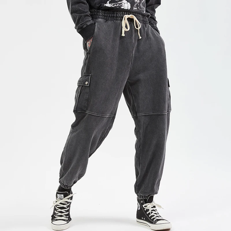 Street trend sports casual pants washed old retro big pocket guard pants loose male couple beam feet long pants