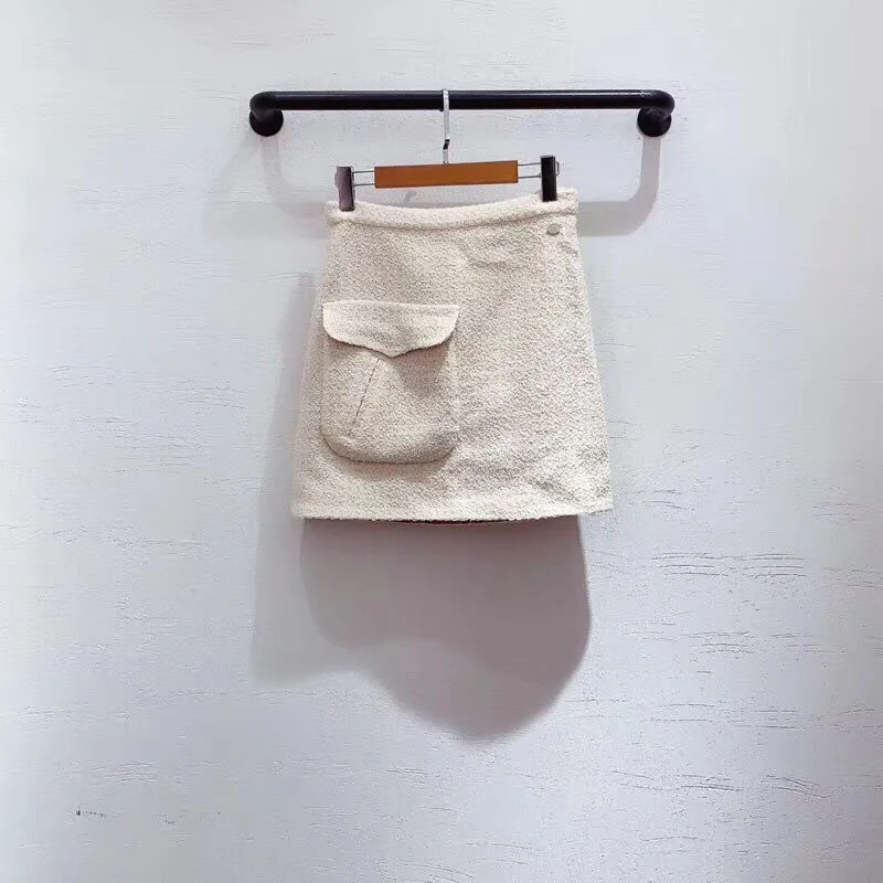 LINGHAN Весенняя твидовая куртка качественный цветной Плетеный повседневный костюм куртка+ передний карман мини-юбка на подкладке из шелка - Цвет: Хаки