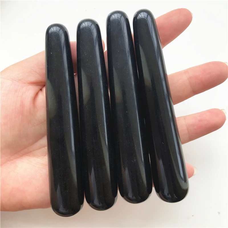 1pc Natural Black Obsidian Polished Massage wand Health Relaxation Crystal Stick Natural Stones and Minerals