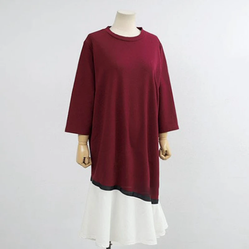 Осеннее женское платье большого размера 3XL 4XL 5XL 6XL 7XL, обхват груди 132 см, модное платье с короткими рукавами и круглым вырезом - Цвет: Красный