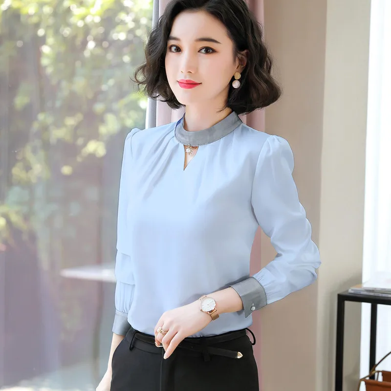 Light blue Naviu Новая мода Весенняя элегантная рубашка для женщин с длинным рукавом блузки бизнес формальный Топы blusas - Цвет: Light blue