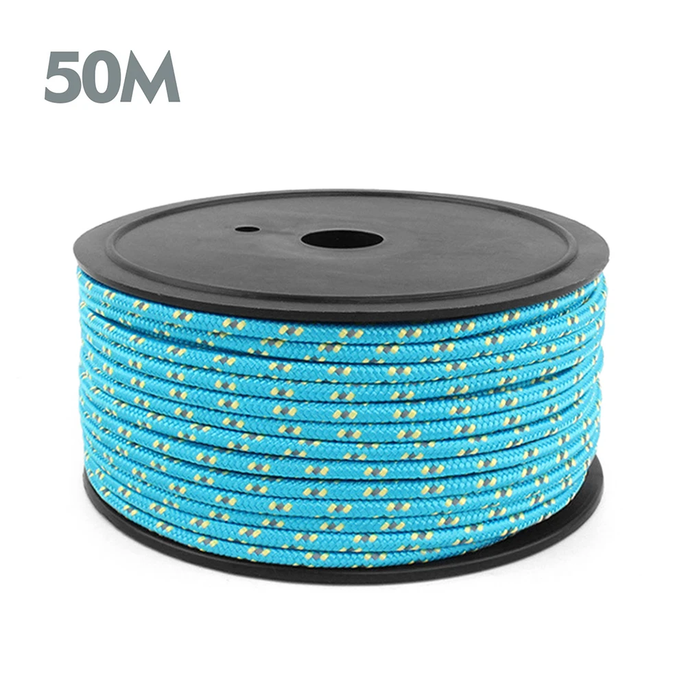 Blue 50m 10 м/20 м/50 м 5 мм Открытый светоотражающий Guyline палатка веревка Кемпинг шнур Паракорд веревка оборудование для кемпинга - Цвет: Blue 50m