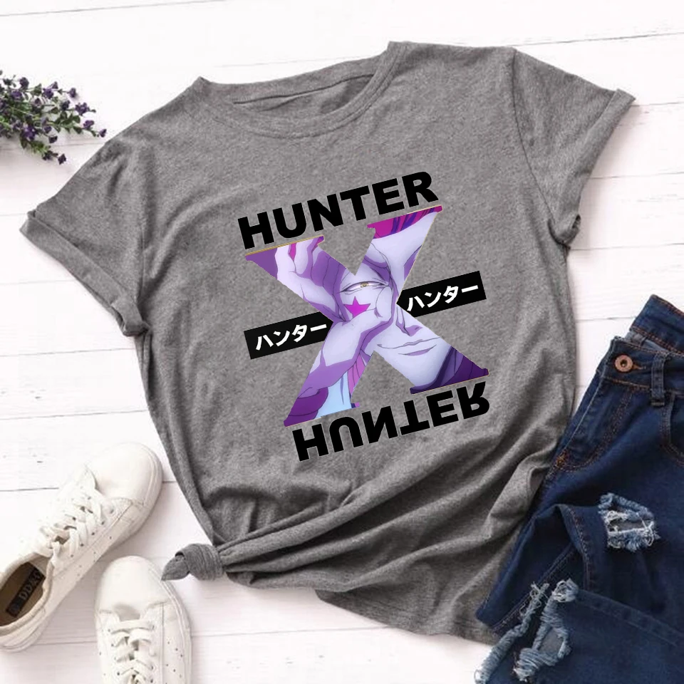 Новые женские черно-белые футболки Hunter X Аниме с коротким рукавом летние топы