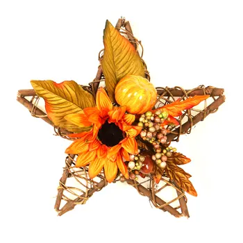 

Artificial Flower Fall Wreath for Wall Door Hang Thanksgiving Fall Harvest with Wooden Base Sunflowers Maple Leaves Decorated