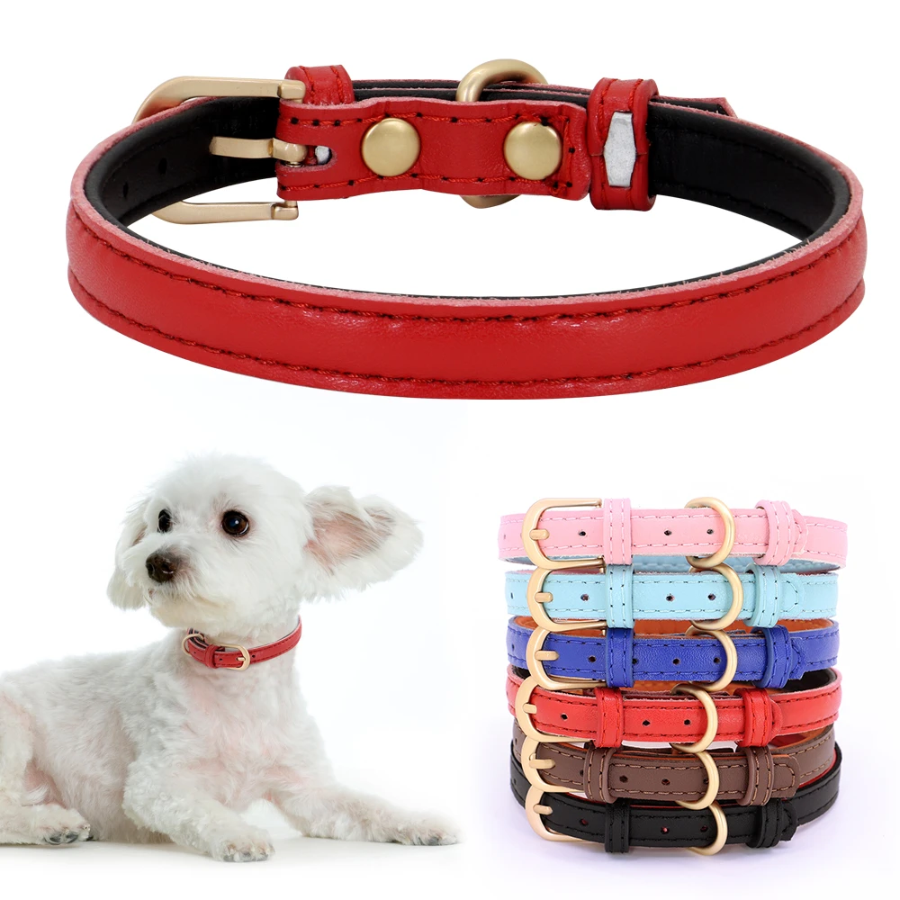 Leather Small Dog Collar Cute Cat Collars Adjustable Pet Puppy Kitten Collars XS S for Chihuahua