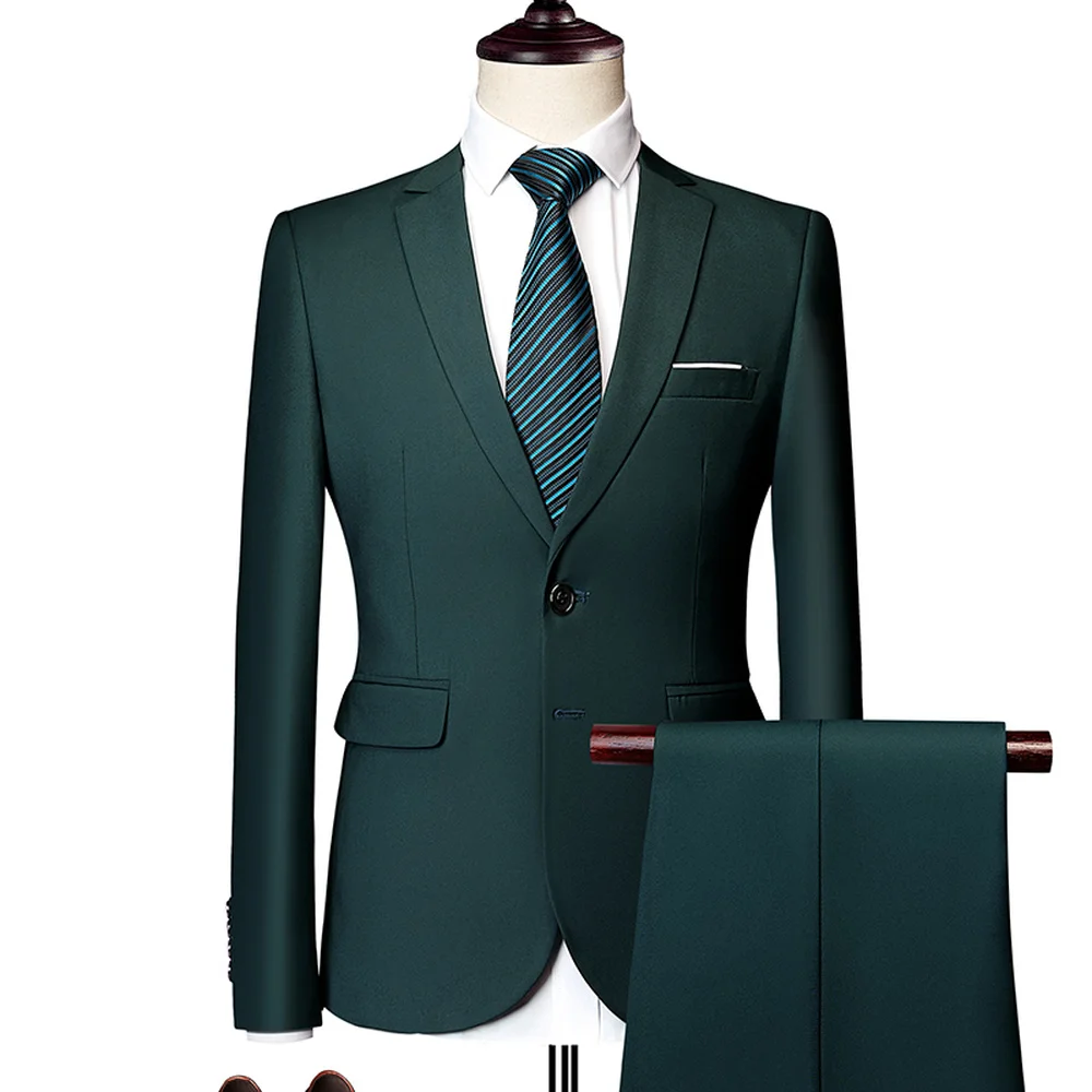 Jacket + Pant New Men Business Slim Suits Sets Solid Color Wedding Office Dress Two-piece Suit Blazers Coat Trousers Waistcoat Jacket + Pant New Men Business Slim Suits Sets Solid Color Wedding Office Dress Two-piece Suit Blazers Coat Trousers Waistcoat