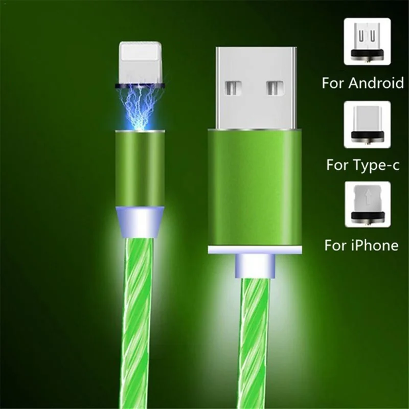 Магнитный USB светящийся кабель для iPhone Xs Max 8 7 usb type C кабель Micro USB кабель для Xiaomi samsung huawei USB C зарядный кабель