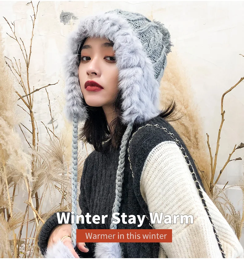 Зимние шапки для женщин толстые теплые вязаные Gorros женские милые белые шарики наушники шапки Белые зимние женские шапки и шапочки
