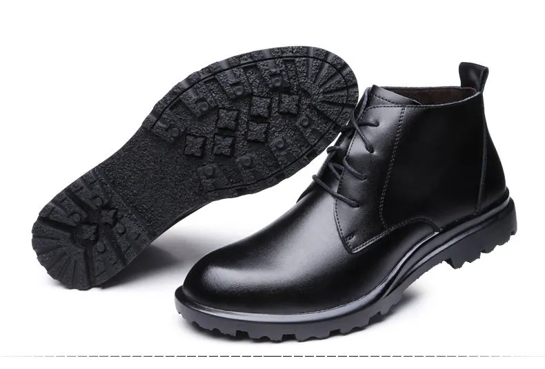 Warm Genuine Leather Men Boots Winter Big Size 38-49 Ankle Boots Men's Lace Up Comfortable Non-slip Male Fur Snow Boots H448