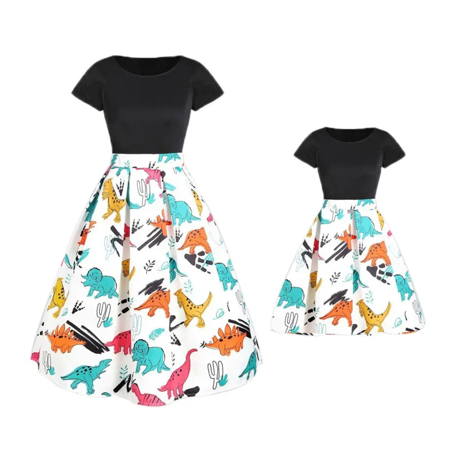 2020 Newest Hot Mother and Daughter Flroal Clothes Parent-child Dress Family Matching Animals Print Outfit Kids Girl Sundress | Мать и