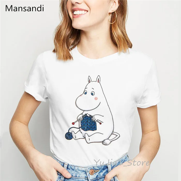 Moomins футболка с мультяшным принтом Женская harajuku kawaii одежда Забавные футболки femme корейский стиль модная футболка женская уличная одежда - Цвет: Y72826