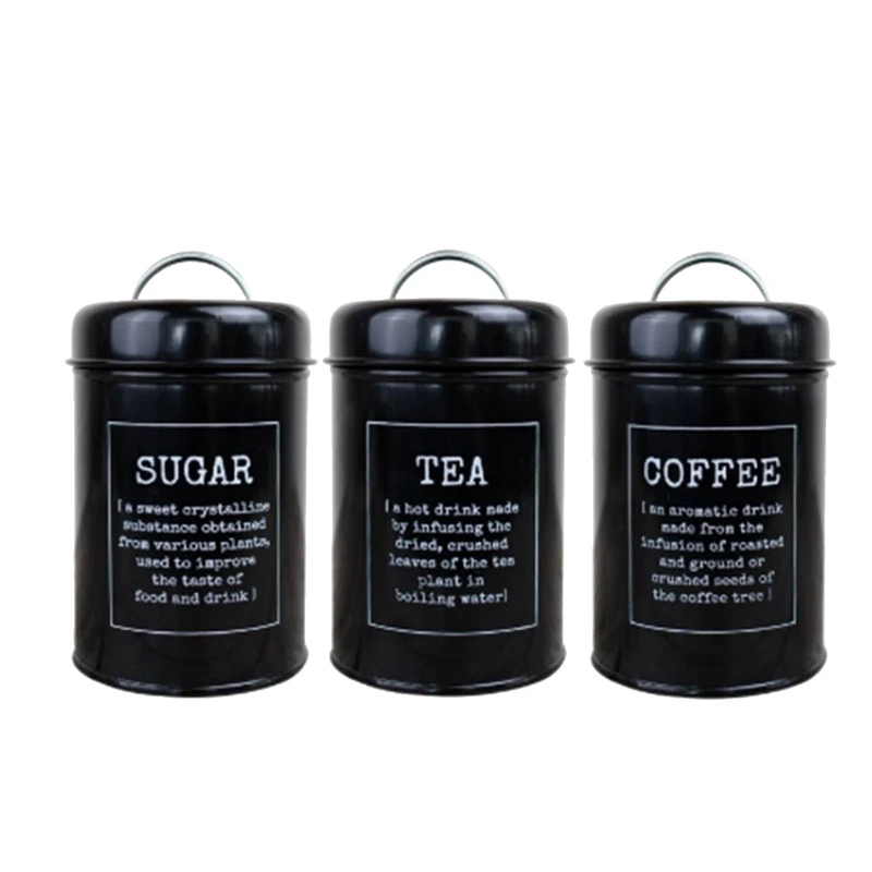 

3Pcs Multifunctional Storage Tanks Canister Tea Coffee Sugar Tin Jar Metal Container Can Kitchen