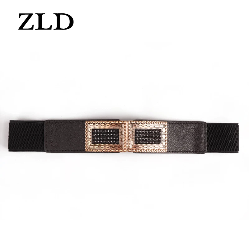 ZLD, черный с узором, широкий пояс, женские, искусственная кожа, простые универсальные, женский пояс с платьем, эластичный пояс