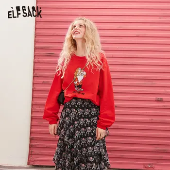 

ELFSACK Multicolor Solid Graphic Embroidery Casual Pullover Sweatshirt Women 2020 Spring Long Sleeve Korean Ladies Daily Tops