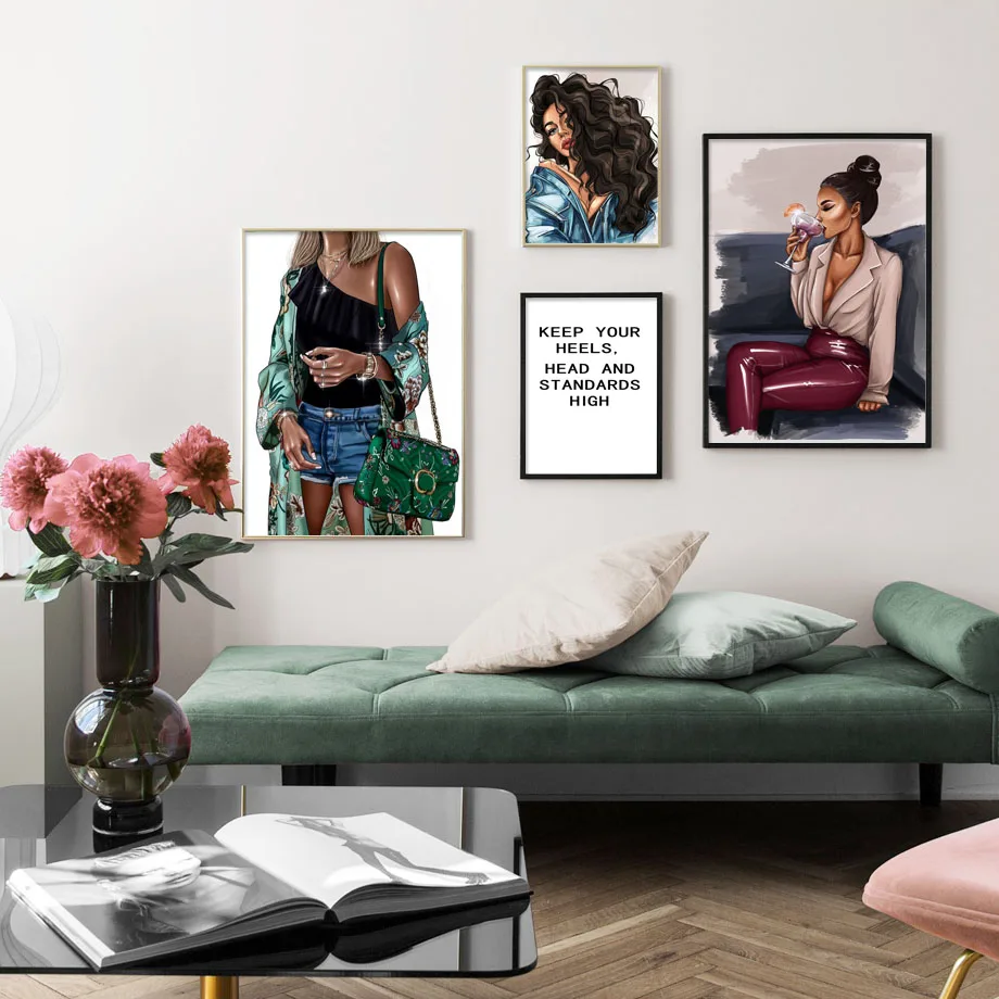 Модная одежда для девочек иллюстрации губ вино Wall Art Холст Картина Nordic плакаты и