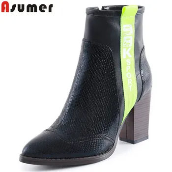 

ASUMER 2020 new ankle boots pointed toe mixed colors ladies prom boots thick high heels ladies prom boots women big size 34-42