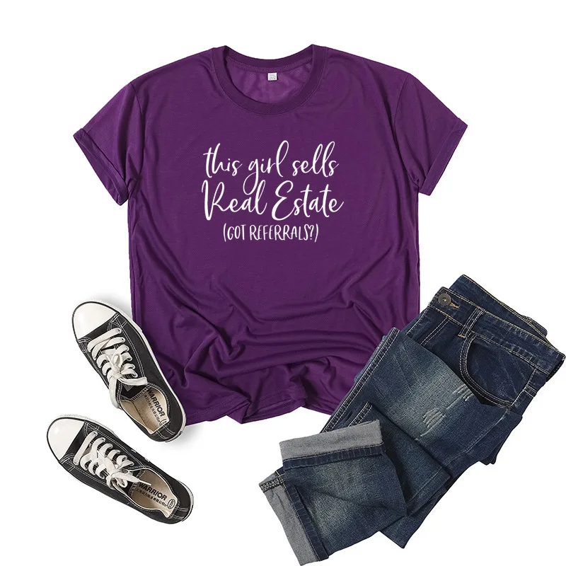 Girl Sells Real Estate Letter Print Women T Shirt Short Sleeve O Neck Loose Women Tshirt Ladies Tee Shirt Tops Camisetas Mujer chrome hearts t shirt Tees