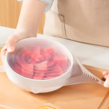

6 Pcs/Set Food Silicone Cover Universal Silicone Lids For Cookware Bowl Pot Lid Reusable Stretch Lids Wrap Kitchen Accessories