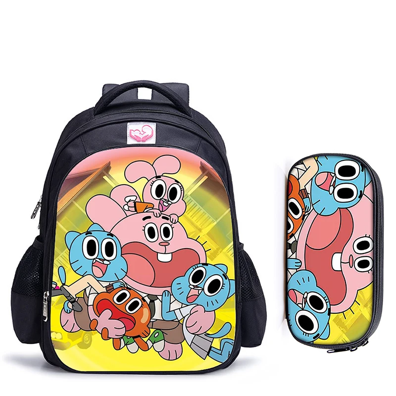 16 дюймов удивительный мир Gumball детские школьные сумки ортопедические школьный рюкзак для детей мальчиков девочек Mochila Infantil мультяшный чехол - Цвет: 2pcs 017