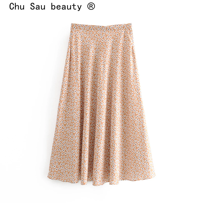 Женская юбка средней длины с высокой талией цветочным принтом|Юбки| |