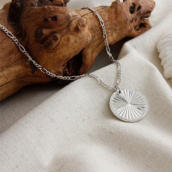 

Carved Designs Coin Pendant Necklace 100% 925 Sterling Silver Jewelry Sweater Chain Gold Necklace Fashion Women Long Necklace